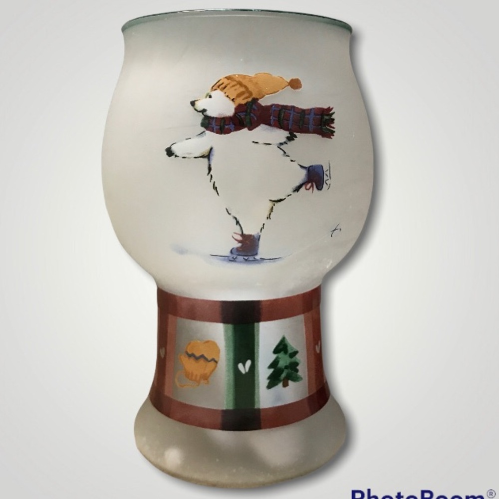 Pfaltzgraff Snow Bear Collection Floating Frosted Hurricane Pillar Candle Holder